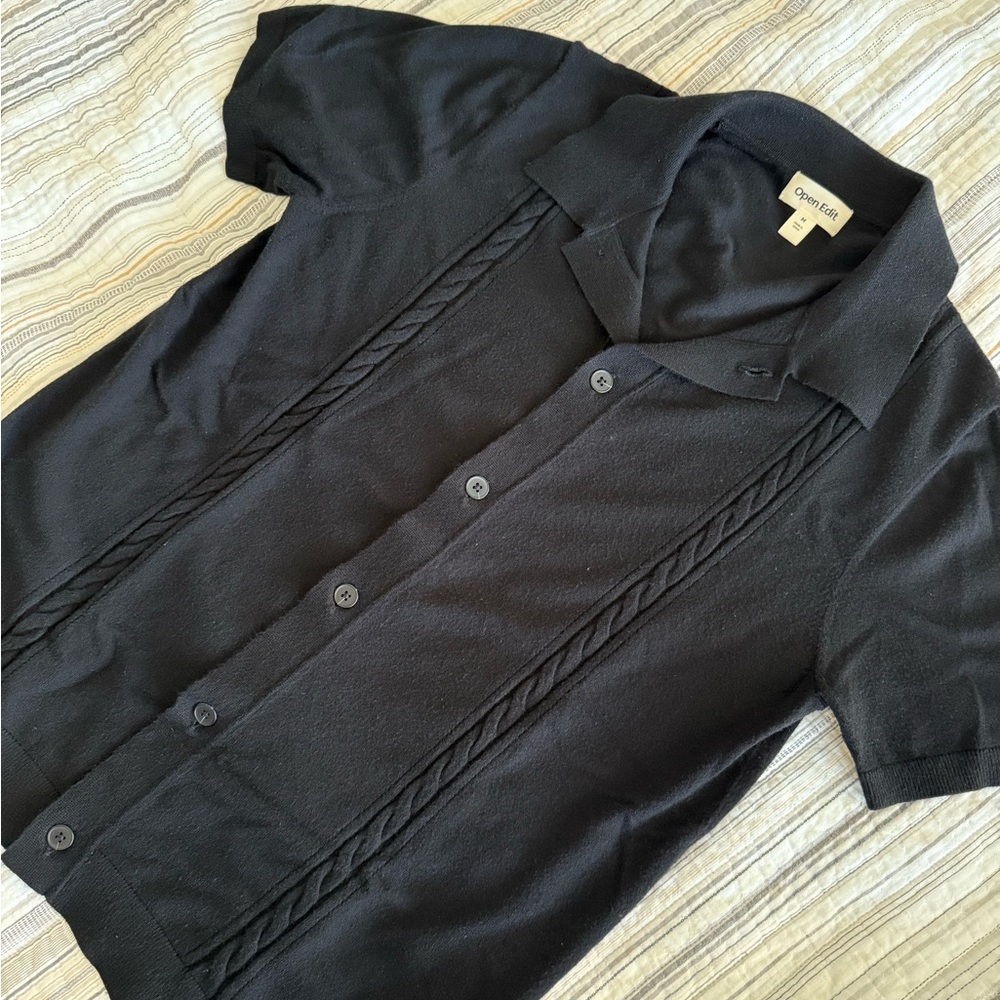 Open Edit Fine Cable Knit Detail Shirt - Picture 2 of 7